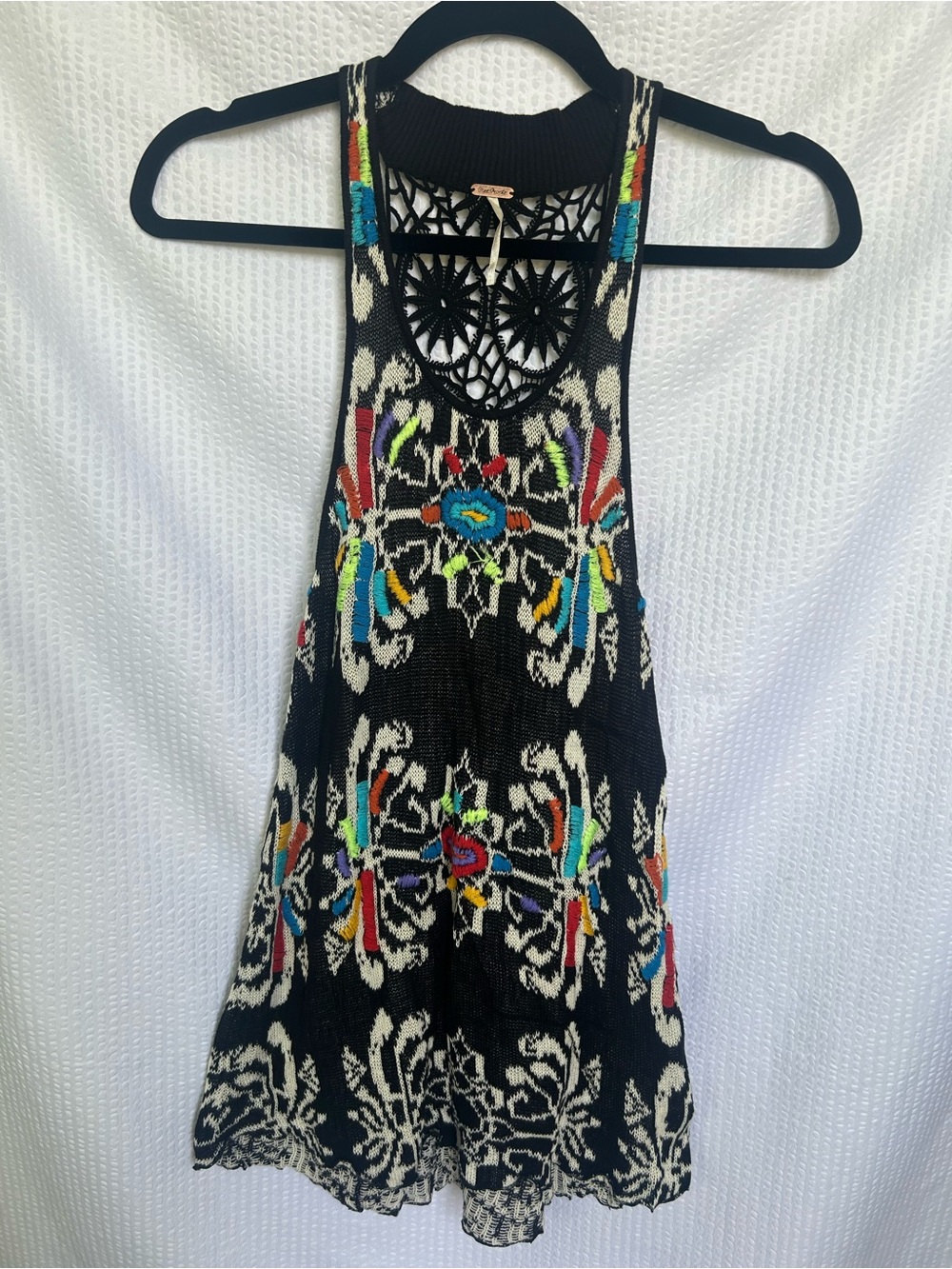 Free People Embroidered Crochet Black Knit Tank Top / Mini Dress Size XS